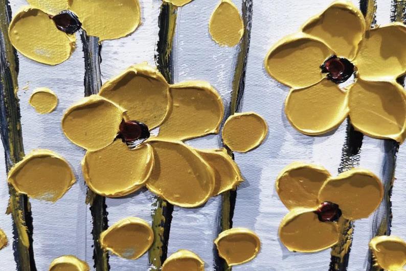 Détail de fleur d’or par la texture de décor de mur de couteau de palette Peintures à l'huile
